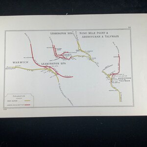Carte ferroviaire de 1928 Leamington Spa Warwick Abersychan Junction Diagramme original