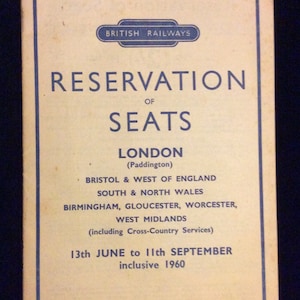 Originale British Railways Handbill 1960 Prenotazioni dei posti Bristol e il Galles occidentale ecc