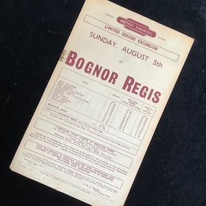 Oryginalny plakat British Railways z 1951 r. Ulotka BR Bognor Regis z High Wycombe Beaconsfield Denham Krzyż Gerarda Ruislip Greenford