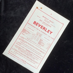 Original LNER Railways Handbill 1936 Beverley Races from Sheffield Rotherham Mexboro Doncaster Thorne Goole