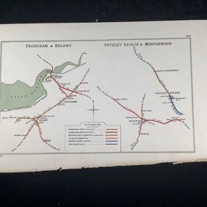 Carte ferroviaire de 1928 Frodsham Helsby Pateley Bridge Middlewood Junction Diagramme original