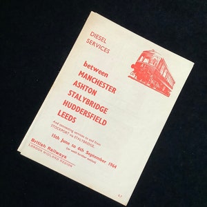 Oryginalna ulotka rozkładu jazdy British Railways z 1964 r. Manchester Ashton Stalybridge Huddersfield Leeds