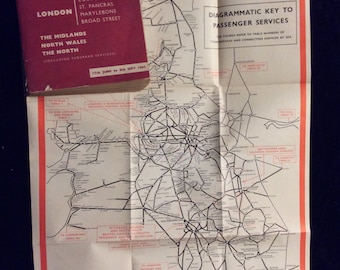 May include: A black and white map of the United Kingdom showing train routes and passenger services. The map is titled "Diagrammatic Key to Passenger Services" and includes the text "17th June to 25th Sept 1963".