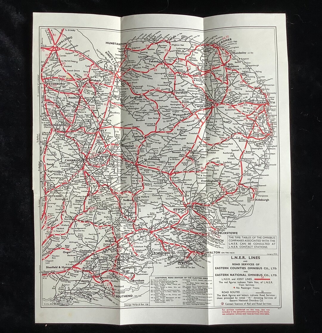 LNER London North Eastern Railway Diagrama de ruta de los condados del ...