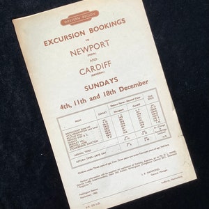 Originale British Railways Western Handbill 1960 Newport Cardiff da Birmingham Wolverhampton Dudley Stourbridge