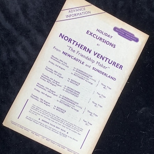 Original British Railways Handbill 1957 Northern Venturer from Newcastle & Sunderland to Scarborough Whitby Edinburgh Morecambe etc