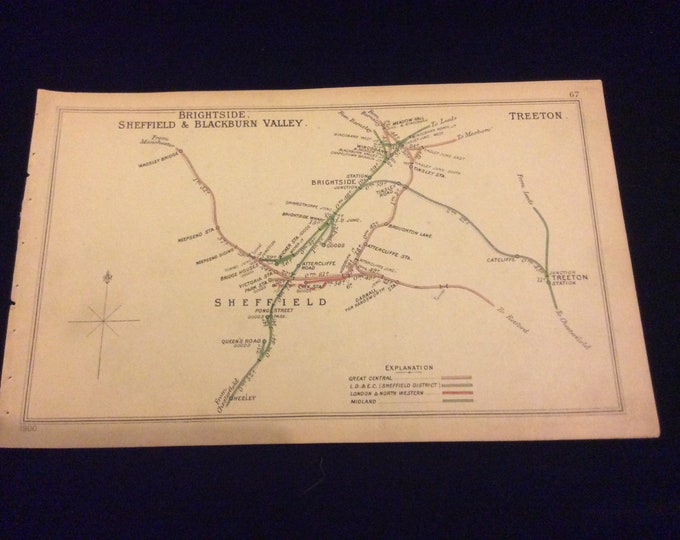 1900 Railway Map Sheffield Treeton Brightside Junction Diagram Etsy UK
