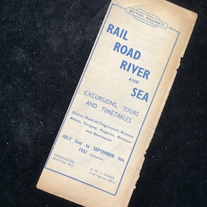 Oryginalna ulotka reklamowa British Railways z 1951 r. Rail Road River Sea Tours Exeter Dawlish Torquay Paignton Brixham Dartmouth