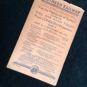 Original Southern Railway SR Handbill 1933 Highlands of Surrey fro Waterloo to Haslemere Farnham Egham