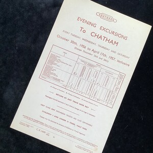 Volantino originale delle ferrovie britanniche 1956 Chatham da Dover Adisham Canterbury Ramsgate Broadstairs Margate Herne Bay