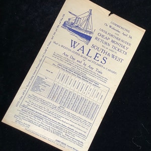 Original GWR Great Western Railway Handbill 1939 South & West Wales from Bodmin Camborne Falmouth Helston Liskeard Penzance Plymouth Truro