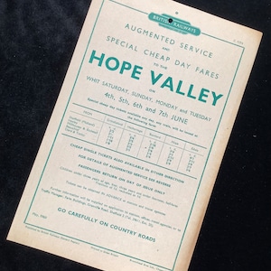 Original British Railways Handbill 1960 Hope Valley from Sheffield Heeley Millhouses & Ecclesall Beauchief Dore and Totley