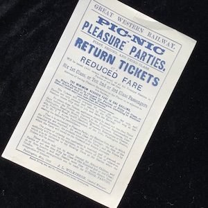 Original GWR Great Western Railway Handbill 1902 Picnic Pleasure Parties