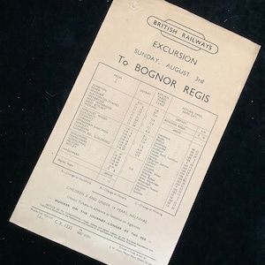 Volantino originale delle ferrovie britanniche 1952 Bognor Regis da Surbiton Esther Woking Horsley Guildford ecc