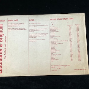 Originale British Railways Handbill 1964 Eastbourne & Brighton da Ashford Broadstairs Margate Sandwich ecc