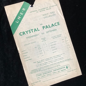 Original LNER  Railways Handbill 1934 Crystal Palace from Ipswich Witham & Southend Kursaal  Advert