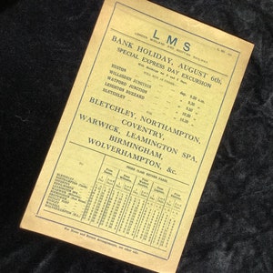 Original LMS Railway Handbill 1928 Bletchley Northampton Coventry Warwick Birmingham Wolverhampton
