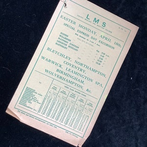 Original LMS Railway Handbill booklet 1927 Bletchley Northampton Coventry Warwick Leamington Spa Birmingham Wolverhampton
