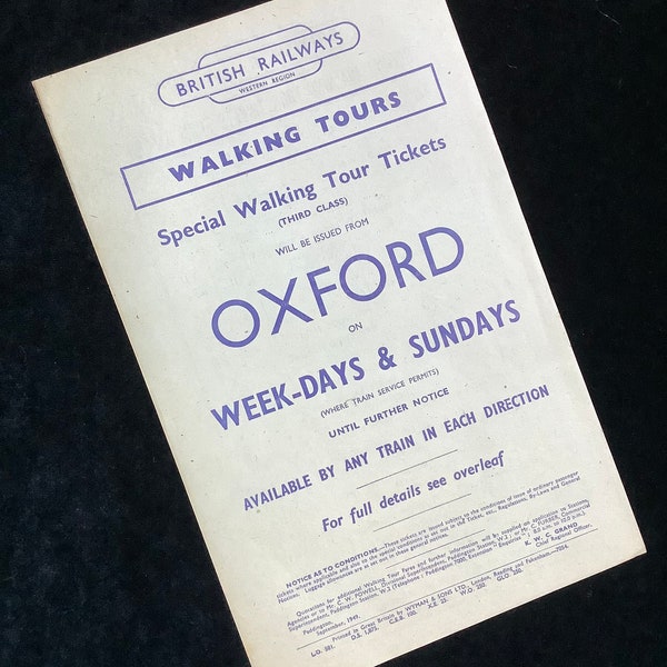 Original British Railways Handbill 1949 Oxford Walking Tours