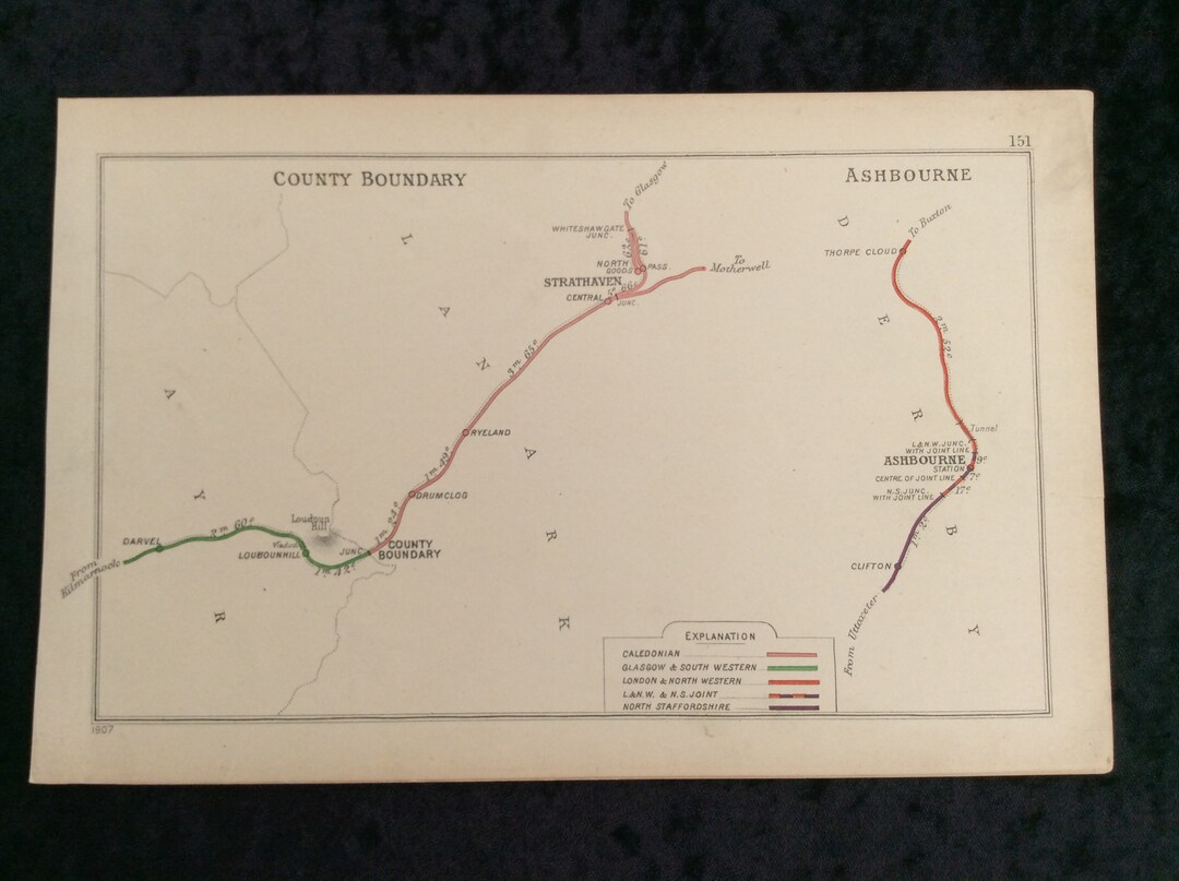 1907 Railway Map Ashbourne Strathaven Junction Diagram Original - Etsy