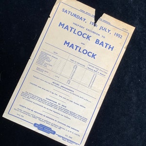 Oryginalny plakat British Railways z 1952 r. BR Ulotka Matlock Bath z Nottingham Beeston Ilkeston Long Eaton