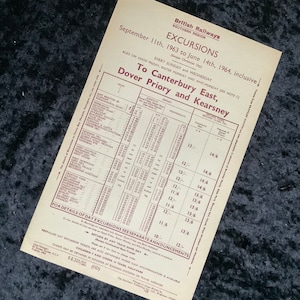Volantino originale delle ferrovie britanniche 1963 Canterbury Dover Kearsney Whitstable Margate Ramsgate Broadstairs