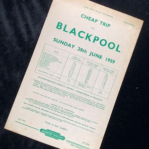 Original British Railways Handbill 1959 Blackpool from Mansfield Sutton Junction Kirkby in Ashfield Pinxton Ambergate Matlock Darley Dale