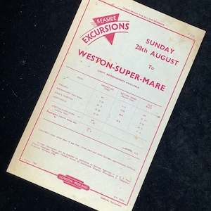Original British Railways Handbill 1960 Weston Super Mare from Walsall Birmingham Kings Norton Northfield