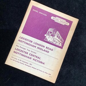 Oryginalna ulotka z rozkładem jazdy British Railways z 1963 r. Leicester Central i London Road do Nottingham Midland i Victoria