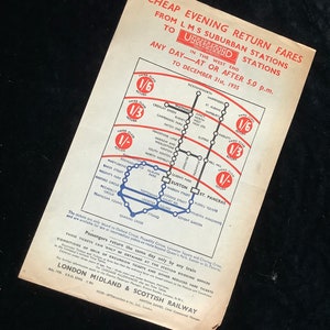 Original LMS Railway Handbill 1935 LMS suburban Stations To West End