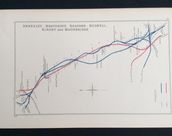 1928 Railway Map Annesley Bagthorpe Basford Bulwell Kirkby Morrbridge Junction Diagram Original