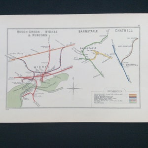 1928 Railway Map Widnes Runcorn Barnstaple Chathill No18 Junction Diagram Original RCH