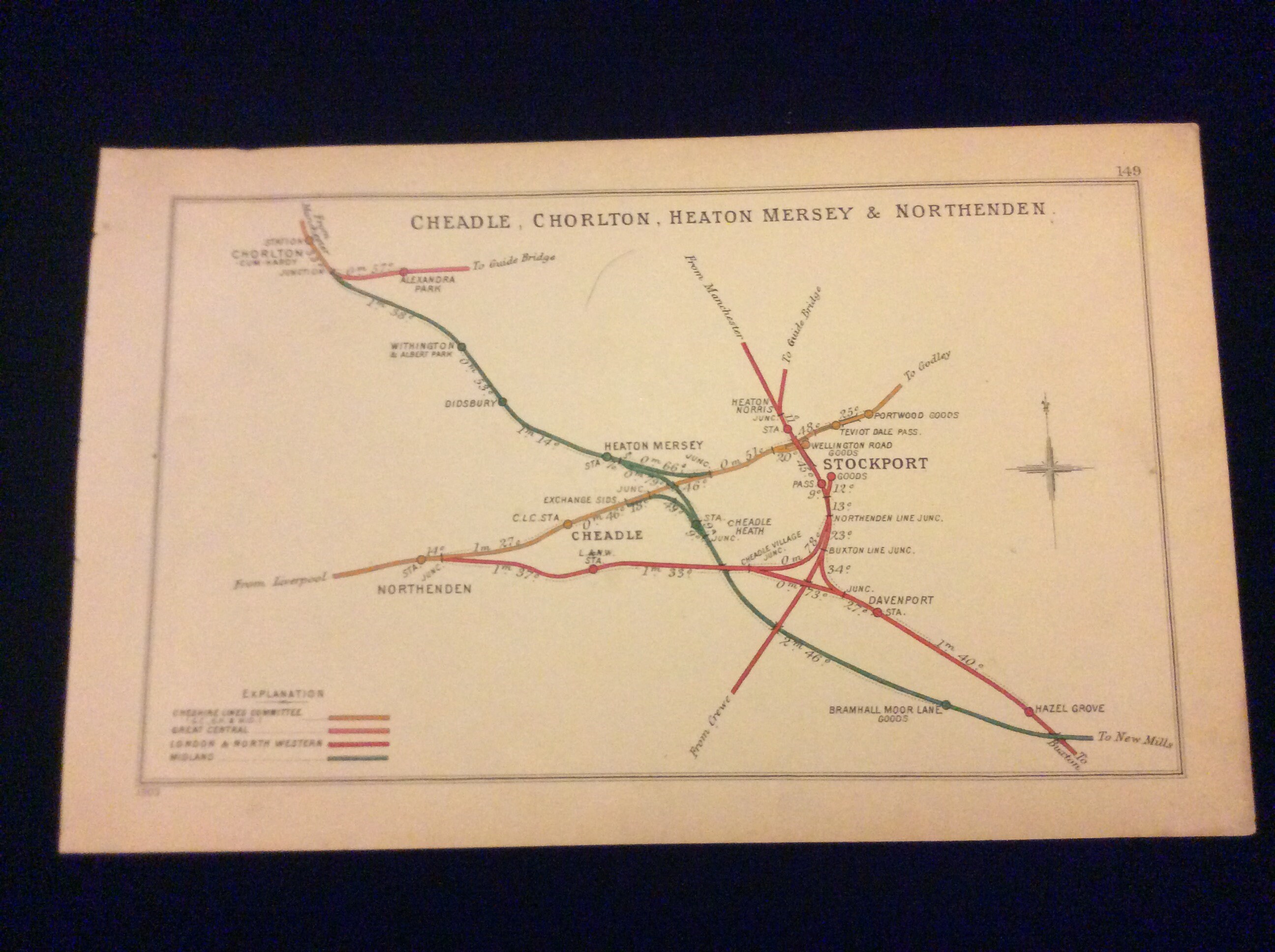 Memorabilia 1902 Railway Map Dunstable Hertford Hitchin St Albans