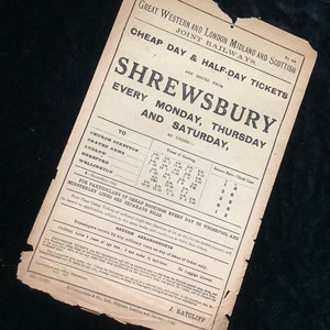 Originale GWR Great Western & LMS Railway Handbill 1927 Shrewsbury to Church Stretton Craven Arms Ludlow Hereford Wellington