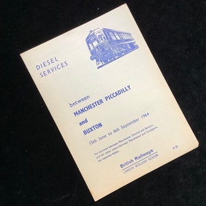 Oryginalna ulotka rozkładu jazdy British Railways z 1964 r. Manchester Piccadilly & Buxton