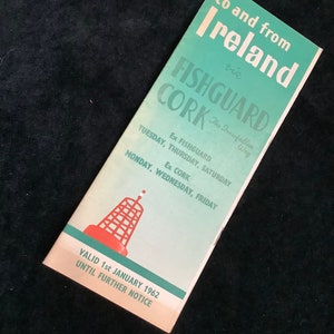 Ulotka reklamowa BR Railway z 1962 r., Irlandia, przez Fishguard i Cork, Innisfallen Way