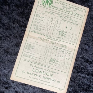 Original GWR Great Western Railway Handbill 1939 Barry & Penarth District Excursions