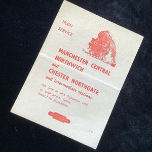 Oryginalna ulotka rozkładu jazdy British Railways z 1958 r. Manchester Central Northwich Chester Northgate