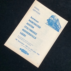 Oryginalna ulotka rozkładu jazdy British Railways z 1963 r. Manchester Ashton Stalybridge Huddersfield Leeds
