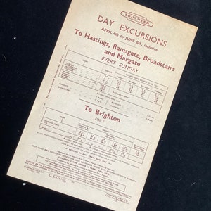 Original British Railways Handbill 1958 Folkestone Dover Deal Margate Hastings Ramsgate Brighton
