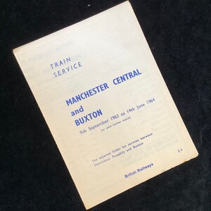 Oryginalna ulotka rozkładu jazdy British Railways z 1963 r. Manchester Central i Buxton