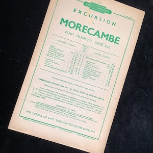 Original British Railways Handbill 1952 Morecambe from Heeley Sheffield Brightside Rotherham Swinton Barnsley Cudworth Walton Normanton