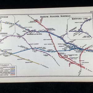 Spoorkaart Denham Harrow Neasden Northolt uit 1939, origineel diagram