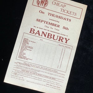 Volantino originale GWR Great Western Railway 1946 Banbury da Oxford Blenheim Bletchington Heyford Fritwell Bicester Ardley Kings Sutton