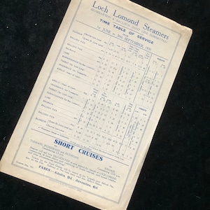 Original LMS Railway Handbill 1930 Loch Lomond Steamers Balloch Pier Ardlui
