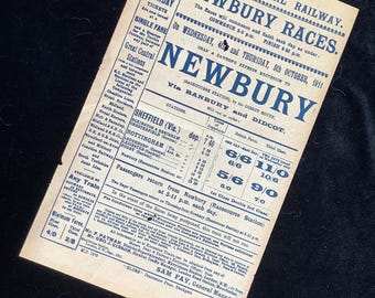 Panfleto original da GCR Great Central Railway de 1911, corridas de Newbury de Sheffield Eckington Nottingham Loughborough Leicester Rugby