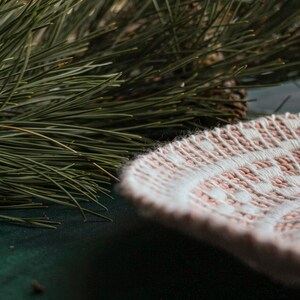 Handmade fiber art 12.5 inch coiled rope decorative basket with cotton and wool in dusty pink and cream image 4