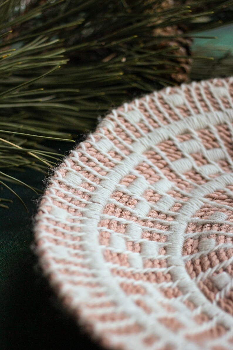 Handmade fiber art 12.5 inch coiled rope decorative basket with cotton and wool in dusty pink and cream image 5