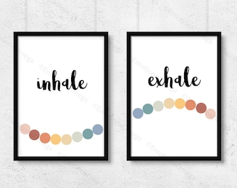 Inhale Exhale Print Breathing Digital File Therapy Wall Art, Mindfulness Printable Sign - Set of 2 Prints INSTANT DOWNLOAD