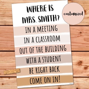 Personalized School Counselor Door Sign Muted Colors, Customized  Where Is The Social Worker, Where is the Psychologist Printable Poster